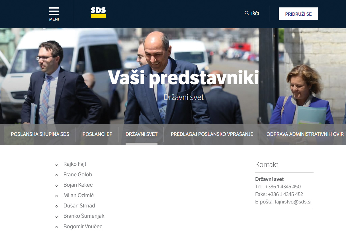 Čeprav so bili v državni svet imenovani kot predstavniki lokalnih interesov, ni dvoma, komu je lojalna sedmerica svetnikov, ki prihaja iz vrst SDS. Na spletni strani stranke so predstavljeni kot njena skupina v državnem svetu, stik z njimi pa lahko namesto prek občin, ki so jih izvolile v institucijo, navežete prek tajništva SDS. Na dlani je, da ti ljudje ne delujejo v skladu s konceptom državnega sveta kot nepolitične institucije, temveč kot strankarska vojska. Kar so med epidemijo dokazali tudi z odpovedjo pravici do veta na sporne zakone Janševe vlade.