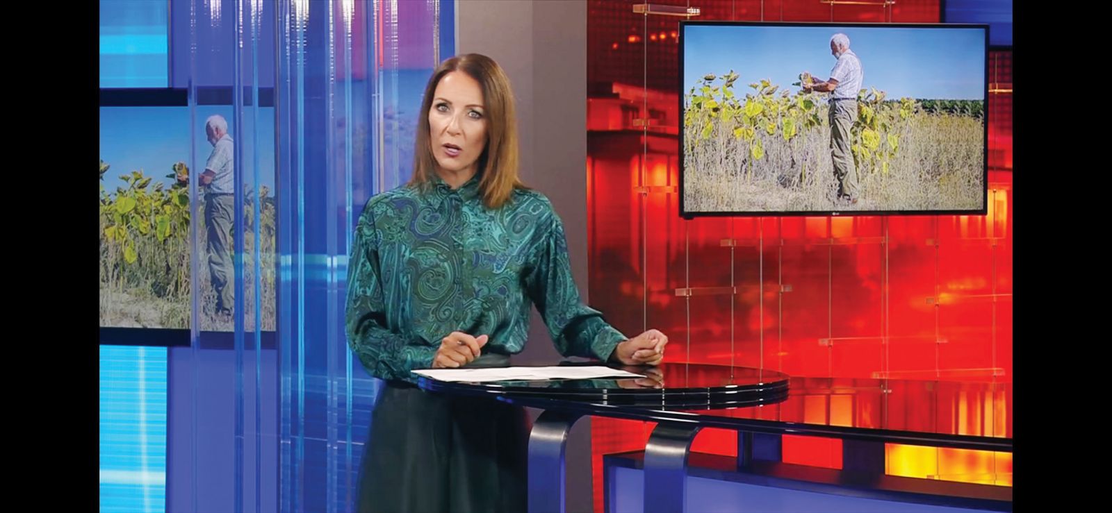 Maja Sodja, voditeljica oddaje 24ur zvečer, med pogovorom o suši