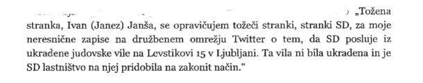 Janša je dele opravičila moral objaviti tudi na Twitterju 