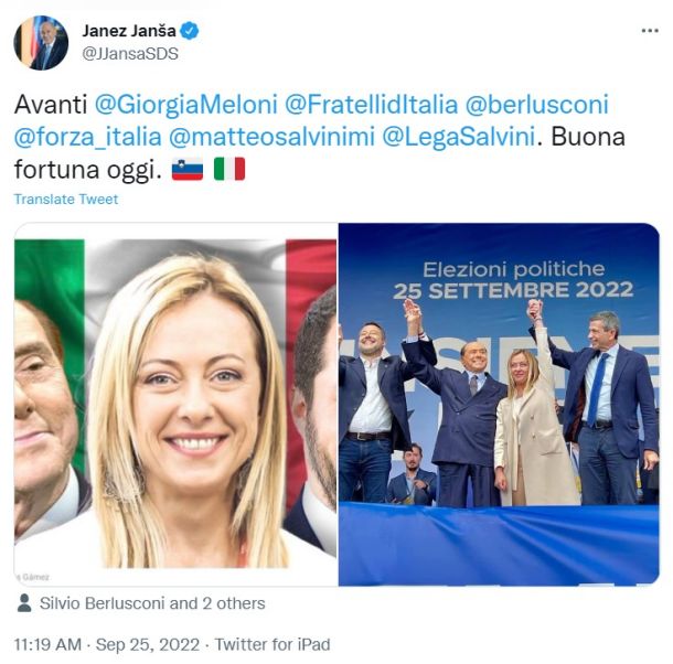 Zapis predsednika Janeza Janše na Twitterju