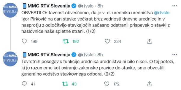 Današnje javno opozorilo uredništva MMC RTV Slovenija na Twitterju