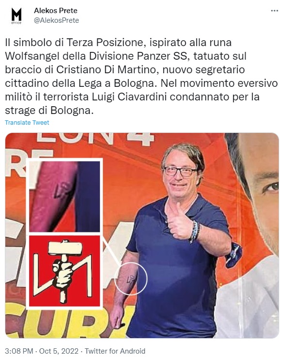 Tvit s pojasnilom o sporni tetovaži