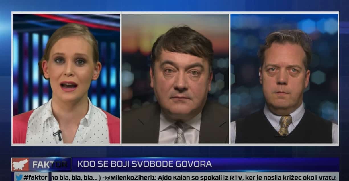 Boštjan M. Turk (v sredini) v oddaji Faktor na TV3 v družbi Norme Korošeč Brščić in Tina Mamiča