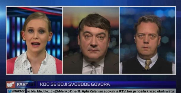 Boštjan M. Turk (v sredini) v oddaji Faktor na TV3 v družbi Norme Korošeč Brščić in Tina Mamiča
