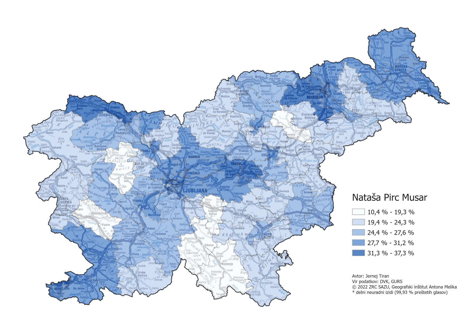 Nataša Pirc Musar je bila uspešna v bolj urbanih okoljih, Anžeta Logarja je premagala v 23 volilnih okrajih.