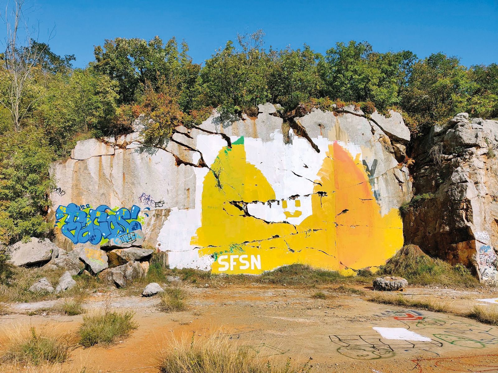 Prebarvani simbol s črkami SFSN (Smrt fašizmu, svoboda narodu)