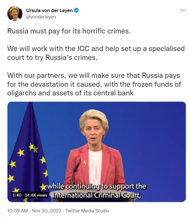 Videoposnetek, ki ga je na Twitterju objavila predsednica Evropske komisije Ursula von der Leyen