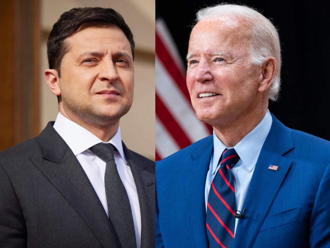 Ukrajinski predsednik Volodimir Zelenski in ameriški predsednik Joe Biden