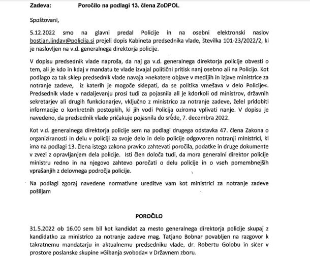 Poročilo v. d. generalnega direktorja policije na podlagi 13. člena Zakona o organiziranosti in delu v Policiji 