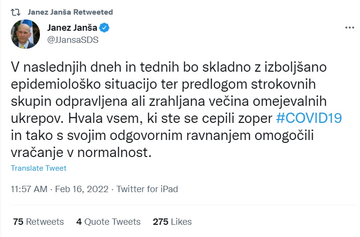 Današnji tvit predsednika vlade