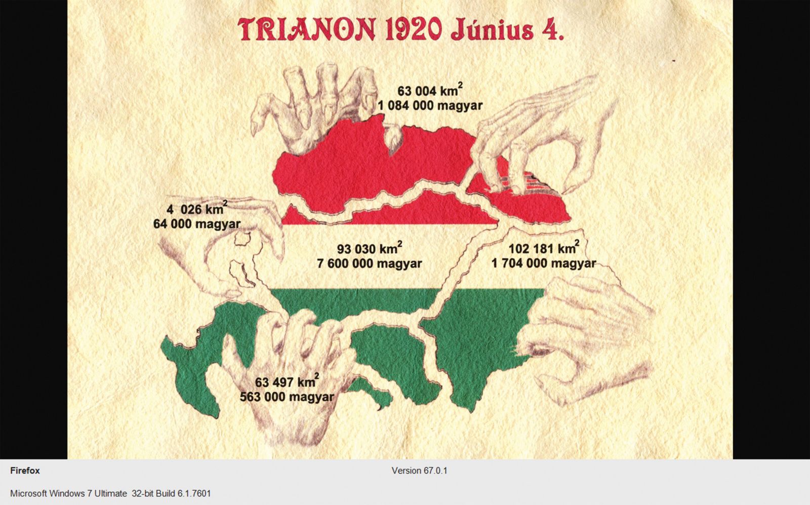 Ena od madžarskih upodobitev krivic, ki jim jih je prinesla Trianonska pogodba po prvi svetovni vojni