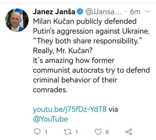Janša obtožuje Kučana, da je podpornik Putina in njegovega napada na Ukrajino