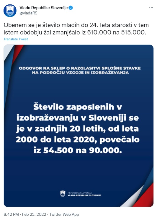 Vladni tvit z napačnimi številkami