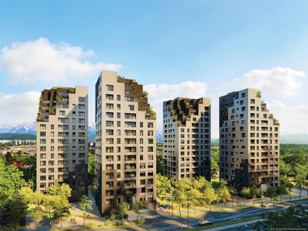Soseska Kvartet v ljubljanski Šiški z 220 stanovanji, ki naj bi bila končana prihodnje leto. Cena približno 4000 evrov za kvadratni meter. 