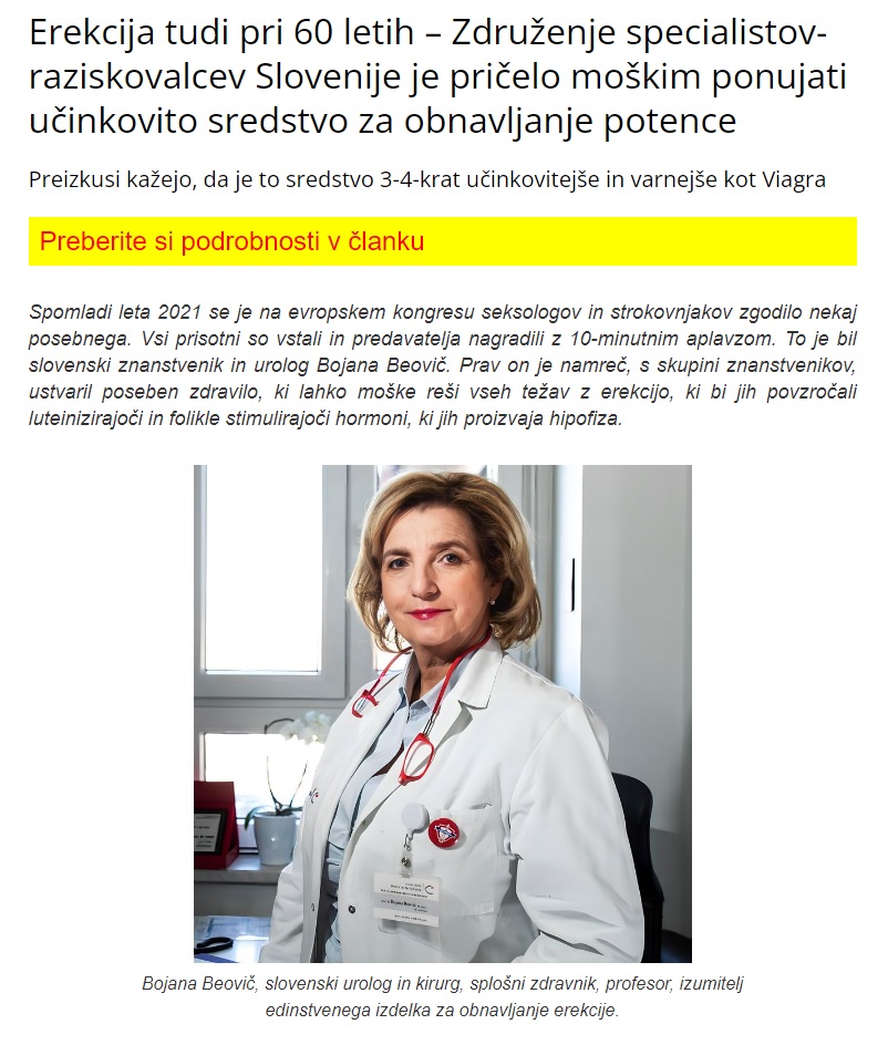 Primer prevare. Lažni oglasni članek izrablja podobo dr. Bojane Beović za promocijo izdelkov.