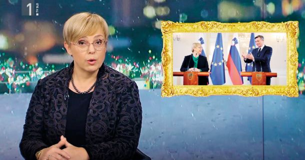 Predsednica Nataša Pirc Musar kot voditeljica novic v oddaji Kaj dogaja?