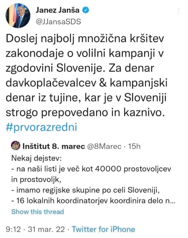 Najprej Janšev tvit, nato pa ovadba 