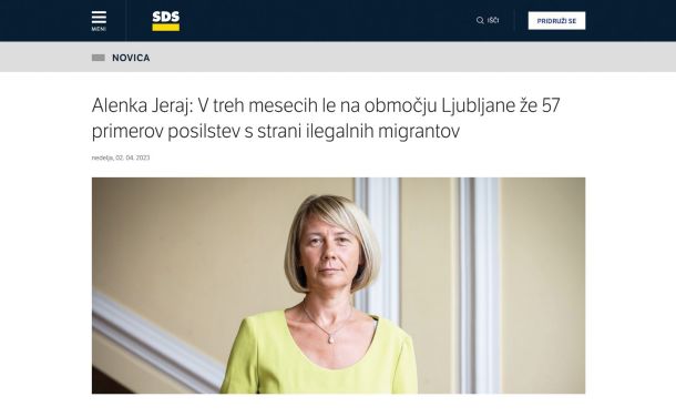 Na internetni strani stranke SDS je bila informacija o domnevnih posilstvih prikazana kot dejstvo 