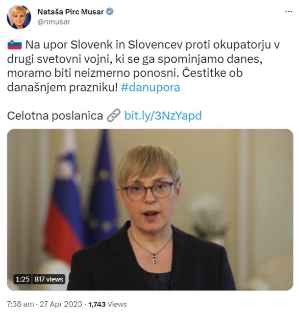 Objava predsednice na Twitterju