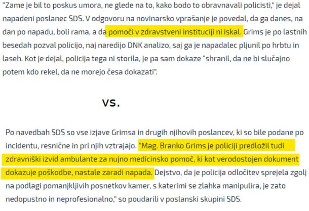 29. oktober 2022 in 10. januar 2023: Grimsove izjave so v nasprotju (vir: Tamara Langus na tviterju)