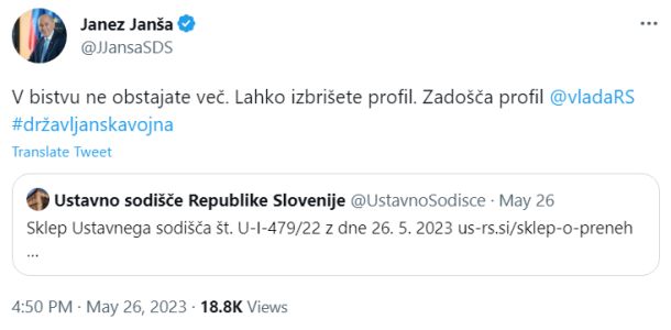 Jezna in otročja reakcija: za Janšo ustavni sodniki več ne obstajajo, obstaja pa državljanska vojna