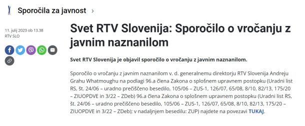 Svet RTV Slovenija: Sporočilo o vročanju z javnim naznanilom