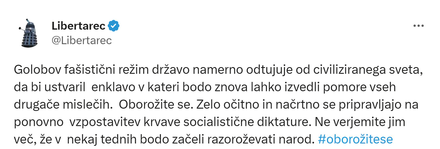 Janševi klici imajo odmev. Nekdanji državni sekretar v drugi Janševi vladi Tomaž Štih, poznan kot Libertarec, odkrito poziva k oboroževanju.