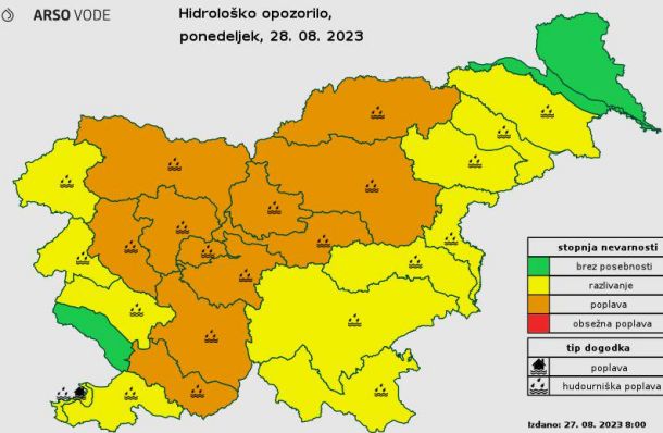 Hidrološko opozorilo za danes
