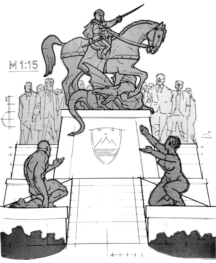 Skica spomenika, projekta Oltar domovine, ki je bil v Mladini objavljen pred 30 leti. Do realizacije ideje začuda še ni prišlo.