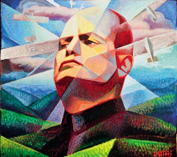 Futuristični portret fašističnega voditelja Benita Mussolinija 