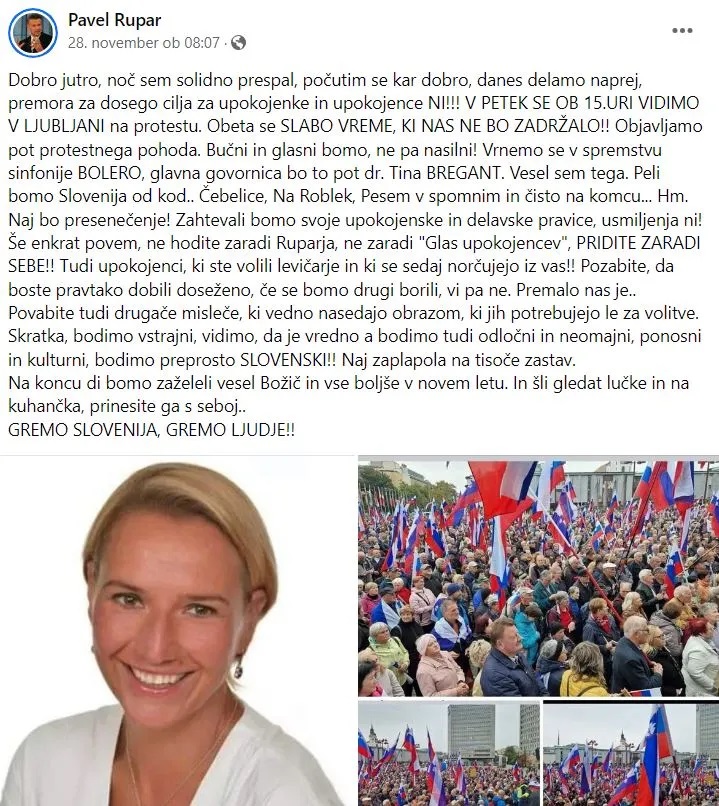 Rupar na Facebooku bodri ljudi, da pridejo na shod