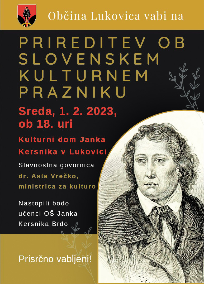 Vabilo na občinsko proslavo, na katerem je navedeno, da bo slavnostna govornica ministrica za kulturo