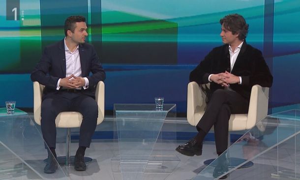 Matej Tonin in Luka Mesec v oddaji Arena na TV Slovenija