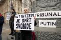 Shod skupine ruskih aktivistov Slovo, ki nasprotujejo Putinu v Ljubljani
