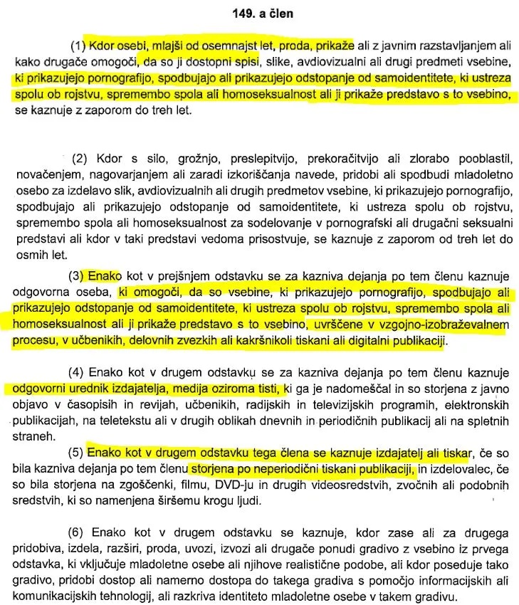 Besedilo predlaganega člena KZ je jasno: popolna kriminalizacija prikazovanja homoseksualnosti in spremembe spola – med vsem drugim