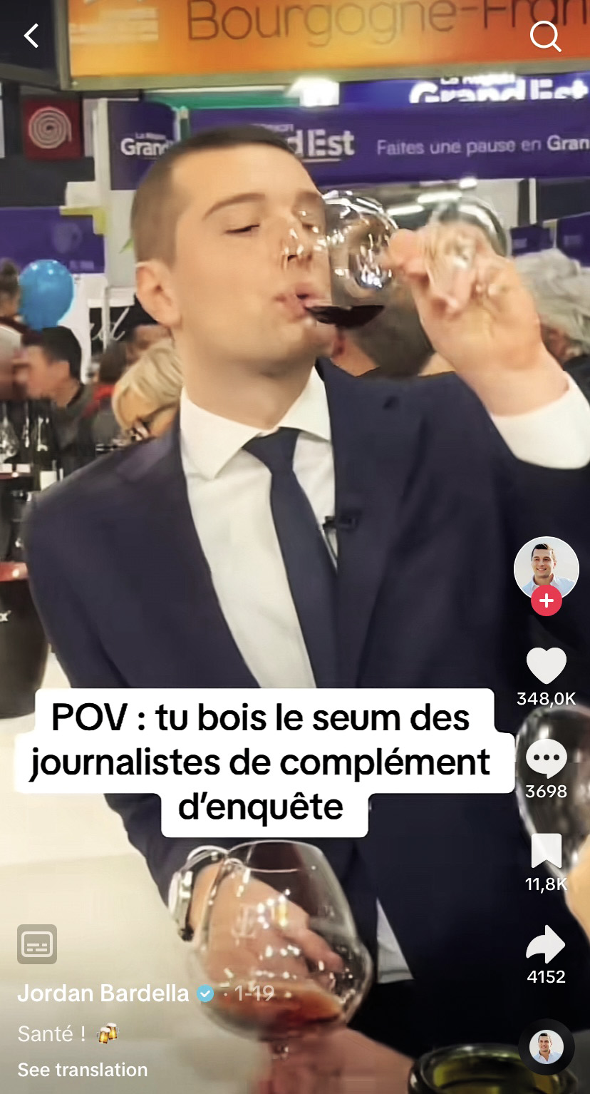 Eklatanten primer skrajno desnega politika, ki je postal zvezda TikToka, je 28-letni evroposlanec Jordan Bardell, varovanec francoske populistke Marine Le Pen.