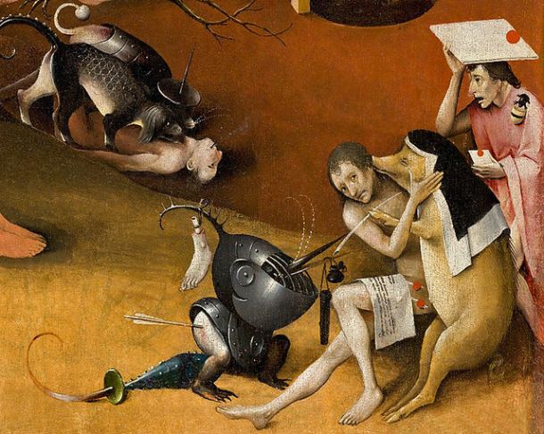 V srednjem veku so številni verjeli v demonska bitja  (izsek iz Vrta zemeljskih naslad Hieronymusa Boscha; okoli 1500).