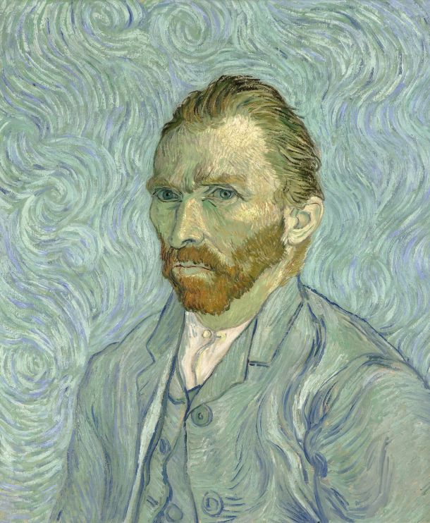 Van Gogh je razvoj svojega slikanja skozi vsa obdobja preverjal tudi na lastnih podobah. Ustvaril je 36 avtoportretov, pričujoči iz leta 1889, ki ga na razstavi v Trstu žal ni, velja za zadnjega in ga je naslikal nekaj dni potem, ko je zapustil bolnišnico v Saint-Rémy-deProvence.