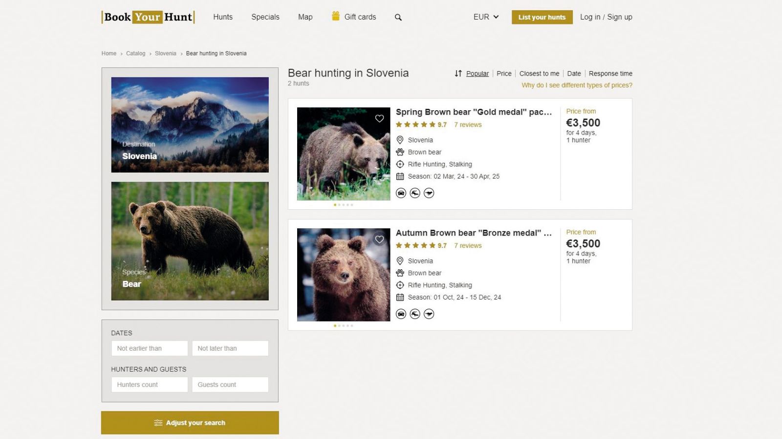 Ponudba slovenskih medvedov na spletu