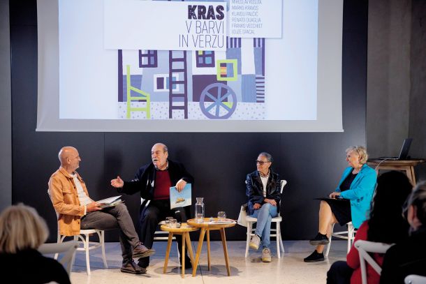 Literarno-umetniški večer ob razstavi Kras v barvi in verzu; Marko Arnež, Miroslav Košuta, Ani Palčič in Nelida Nemec, Grad Štanjel 