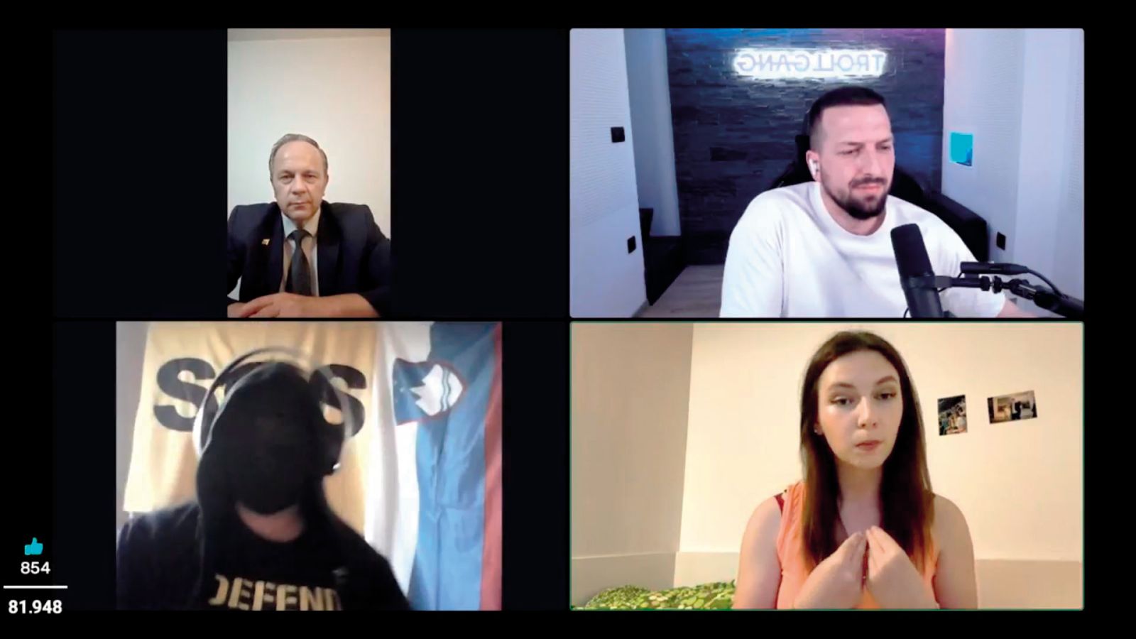 Pero Martić, zvezda slovenske YouTube scene, je v nedeljo pripravil pogovorno oddajo, v kateri so odkrito razpravljali o nasilju nad migranti in o skrajnih idejah. Glavni gost te strupene razprave je bil Branko Grims, poleg njega pa zakriti obraz iz Slovenske obrambne straže in Zala Klopčič, podpredsednica Slovenske demokratske mladine