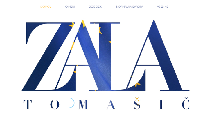 Volilna grafika in vstopna stran na http://www.zalatomasic.eu, ki trenutno ne deluje, z logotipom podjetje Zara na desni strani