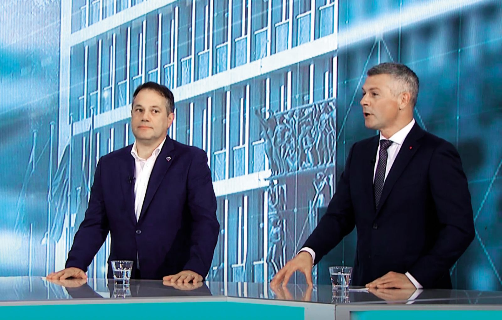 Podpredsednika Gibanja Svoboda in SD, Matej Arčon in Matjaž Nemec, v oddaji Tarča
