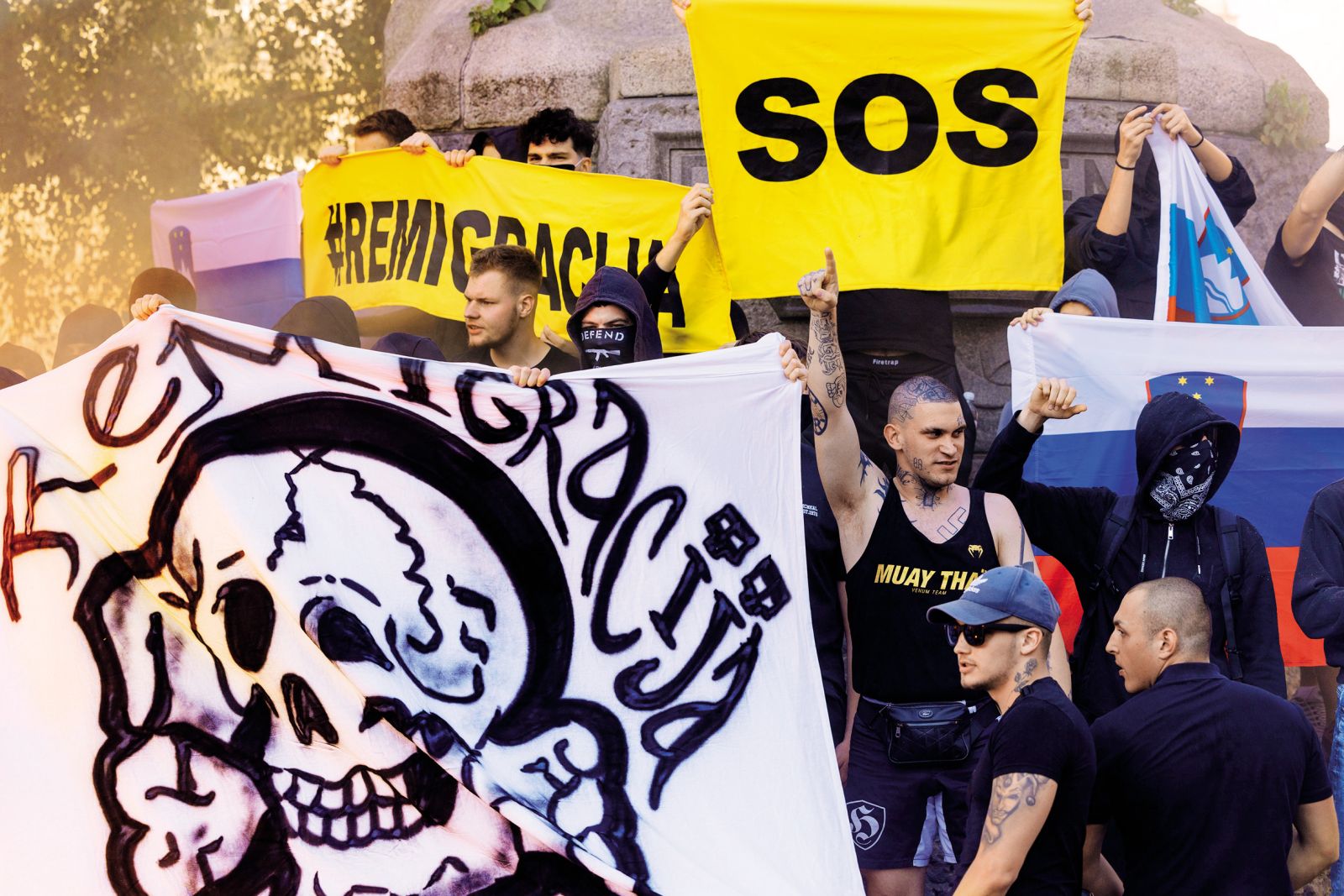 Protimigrantski shod neonacistov v organizaciji Slovenske obrambne straže, ustanovljene za obračunavanje z migranti, Ljubljana, 7. junij 2024