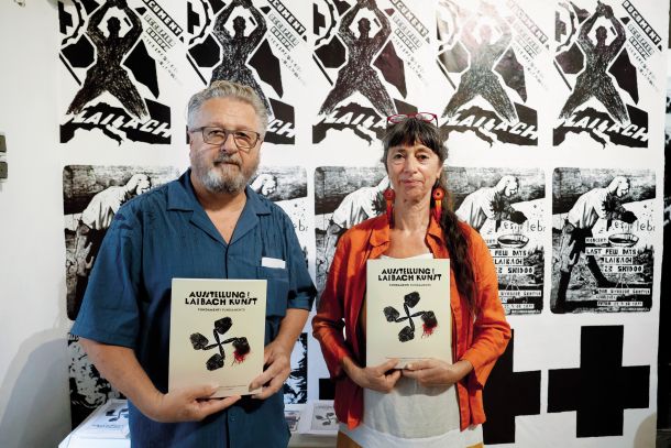 Ivo Saliger (alias Ivan Novak) in Barbara Borčić; predstavitev razstave in zbornika esejev AUSSTELLUNG! LAIBACH KUNST  Fundamenti, Galerija ŠKUC, LJ 