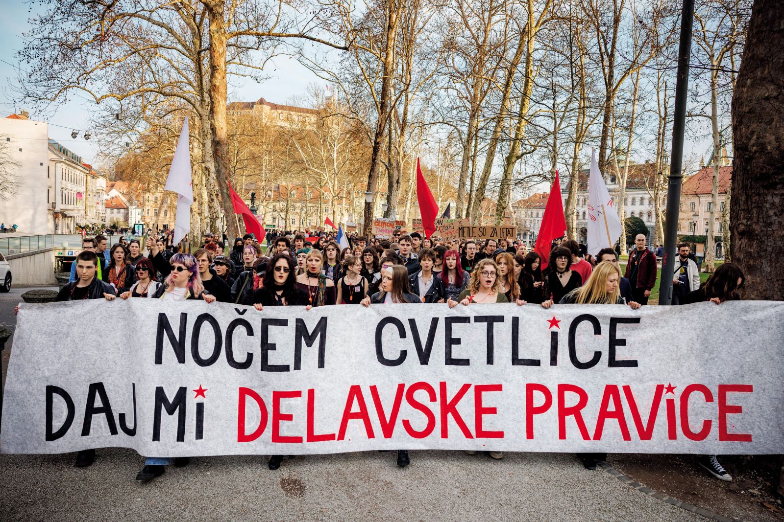 Protest ob mednarodnem dnevu žena, ki ga je organiziralo študentsko društvo Iskra 8. marca v Ljubljani | Luka Dakskobler