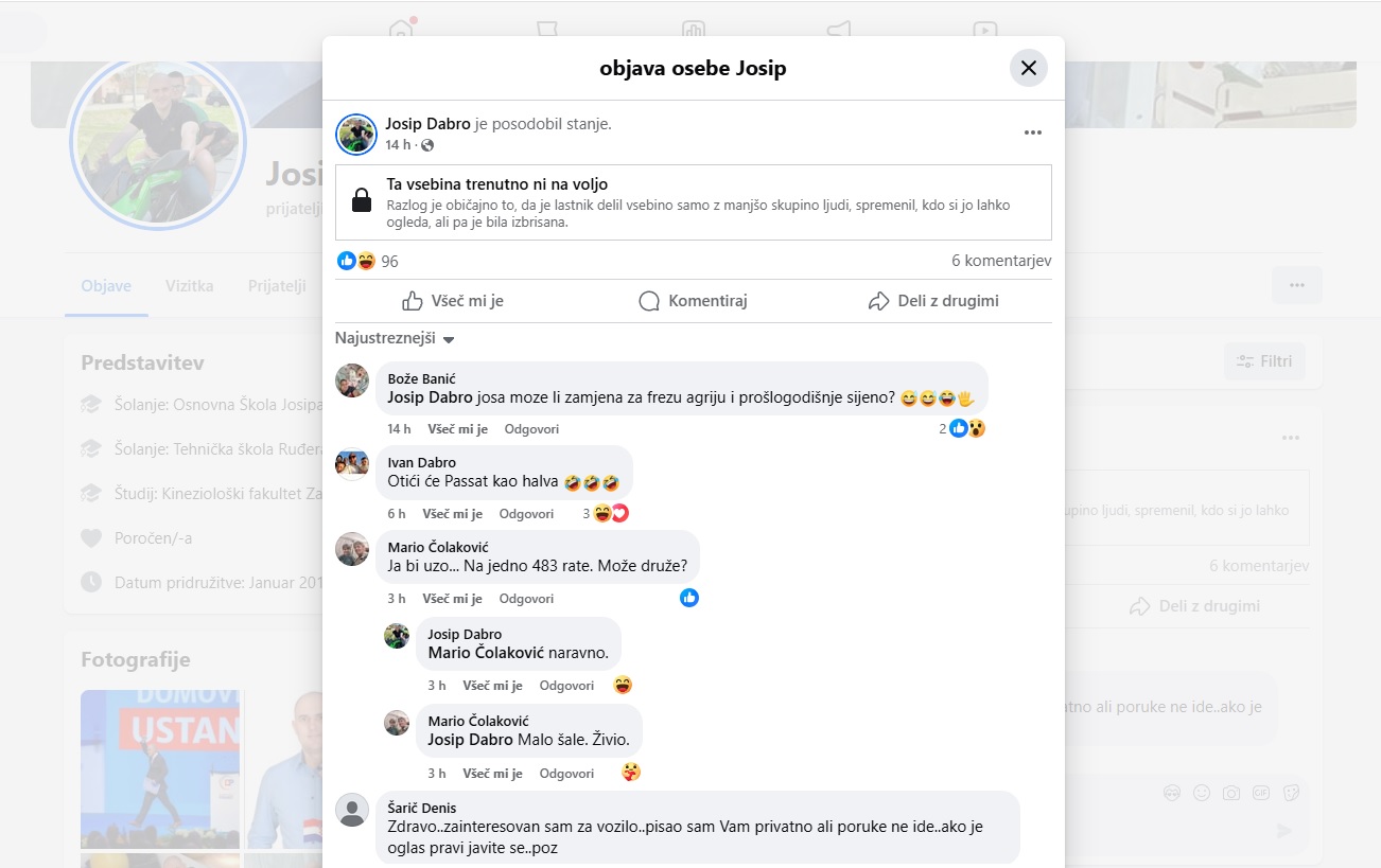 Oglas za avto na Facebooku ni več na voljo oz. je vsebina zaklenjena