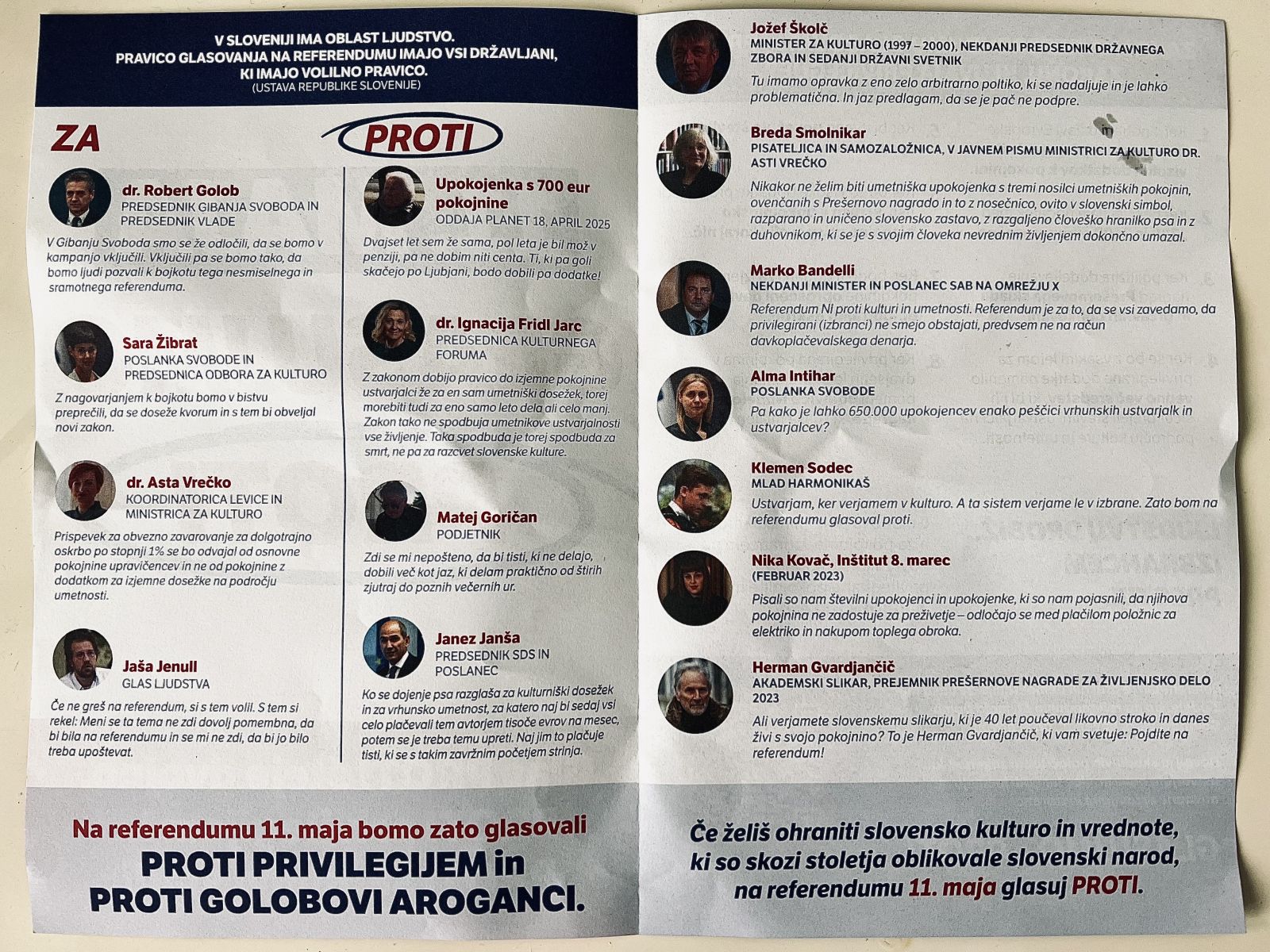 Vsebina in izjave znotraj zloženke referendumskega letaka SDS