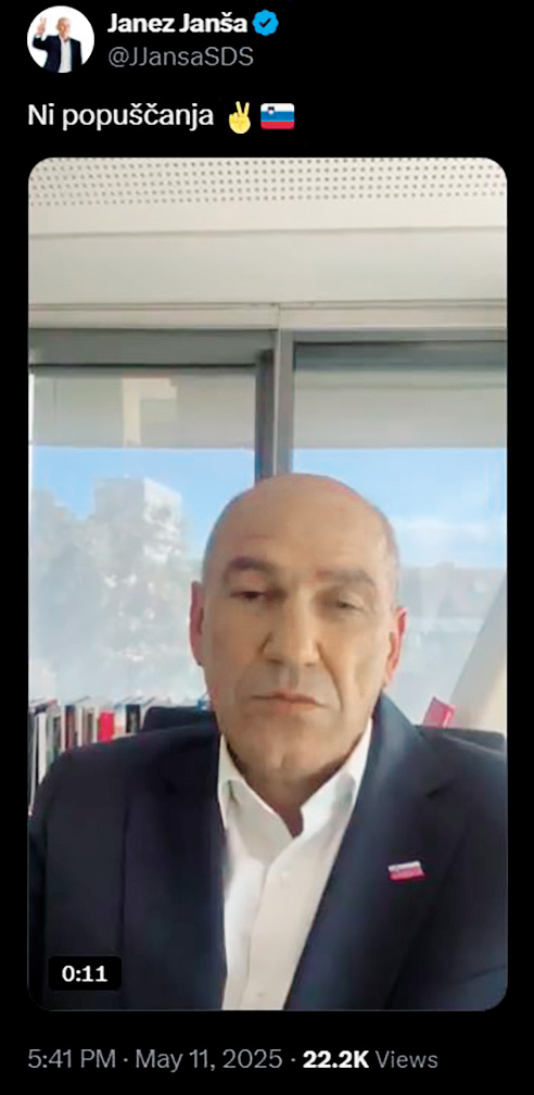 Na dan referenduma, 11. maja, ob 17.41 je Janez Janša na omrežju X pozval k odhodu na volitve. To je bil še čas volilnega molka in Janša je s tem pozivom kršil zakonodajo. A za nekaj 100 evrov, za globo, ki jo bo moral plačati, mu je verjetno vseeno.