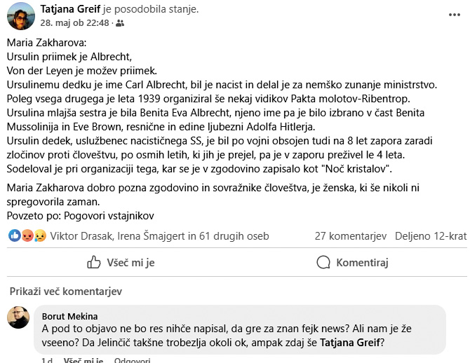 Poslanka Levice je ta teden na Facebooku delila eno najbolj popularnih neresnic zadnjega leta. Če še poslanci ne zmorejo ločiti dezinformacij od informacij, kako lahko to pričakujemo od slehernika? 